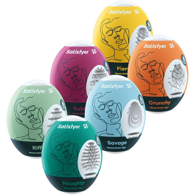 Masturbationsei Eggcited aus mehrfarbigem TPE für intimes Vergnügen.