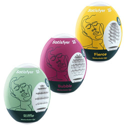 Œuf masturbateur Satisfyer Pack 3 masturbateurs Eggs — Riffle Bubble Fierce en TPE multi vu de face