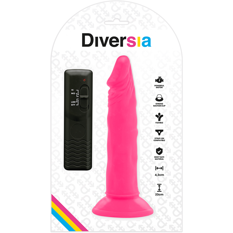 DIVERSIA DILDO SOUPLE AVEC VIBRATION ROSE 23 CM O 43 CM