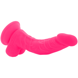 Gode réaliste Vibrant courbé 21,5 cm rose - accessoires inclus visibles