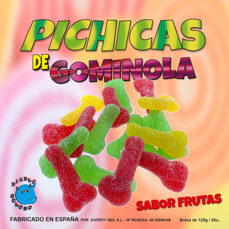 Bonbons pénis Diablo Goloso gélifiés givrés, sachet 125 g 20 pièces — Pichicas vu de face