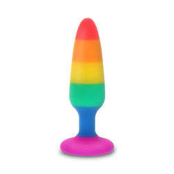 Plug anal Pride silicone arc-en-ciel 8,5 cm — Twink Medium multicolore vu de face