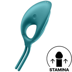 Cockring vibrant rechargeable — Swordsman en Silicone médical bleu vu de face