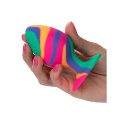 Tie-Dye-Silikon-Analplug Größe L mit Saugnapf – Seitenansicht