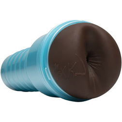 Anus masturbator with a rigid blue case and textured entrance