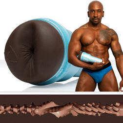 Man holding his anus masturbator with the internal texture visible in close-up