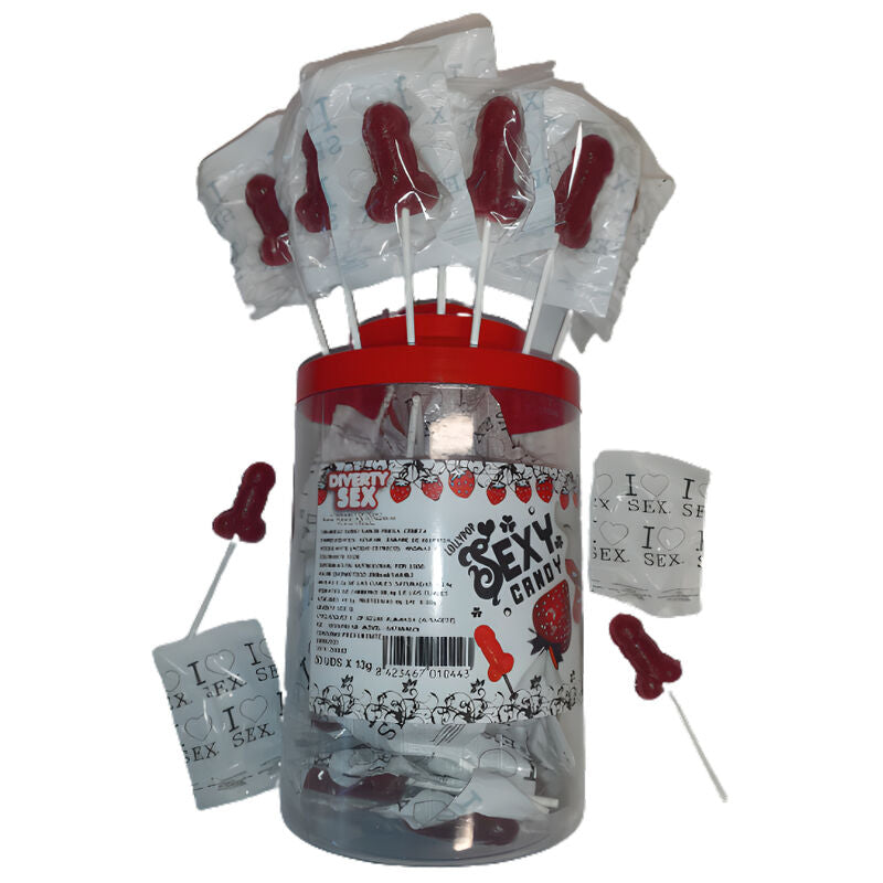 DIABLO PICANTE 50 SUCETTES PENIS AUX FRAISE ET AUX CERISES 50 UNITES