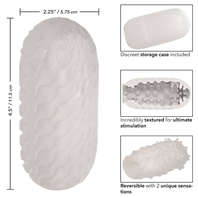 Masturbateur réversible texture picots — vue de profil