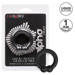 Cockring Calexotics silicone liquide noir — Alpha Muscle Ring en Silicone noir vu de face