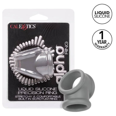 Cockring Calexotics sangle testicules silicone — Alpha Precision en Silicone gris vu de face