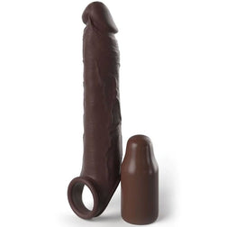 Gaine pénis Gaine pénienne marron +66 % avec sangle testicules — Elite en Silicone marron vu de face