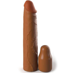Gaine pénis Gaine pénienne 20,3 cm + embout d'extension caramel — Elite en Silicone caramel 20.3 cm vu de face