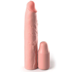 Gaine pénis Gaine pénienne 22,9 cm + embout d'extension peau — Mega Elite en Silicone peau vu de face