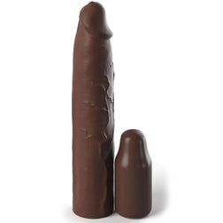 Gaine pénis Gaine pénienne 22,9 cm + embout d'extension marron — Mega Elite en Silicone marron vu de face