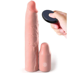 Gaine pénis Gaine pénienne vibrante télécommande 22,9 cm peau — Mega Elite en Silicone peau vu de face
