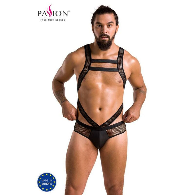 Body harnais mesh et wetlook dos croisé — Victor 045 · Passion Men · Ensemble Lingerie