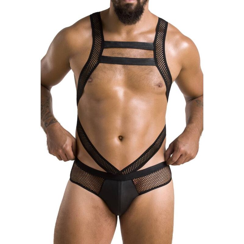 Body harnais mesh et wetlook dos croisé — gros plan