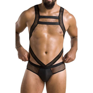 Body harnais mesh et wetlook dos croisé — gros plan