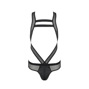 Body harnais mesh et wetlook dos croisé — en situation