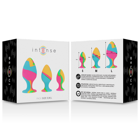 Plug anal Intense Anal Toys Set de 3 plugs anaux en silicone gradués multicolores en Silicone multicolore vu de face