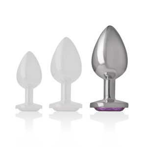 Plug métal strass violet 9.3 cm taille L — vue de profil