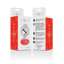 INTENSE ANALPLUG AUS ALUMINIUM MIT ROTEM KRISTALL, GRÖSSE S
