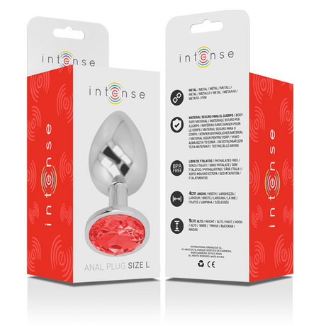 Plug métal strass rouge 9.3 cm taille L — emballage