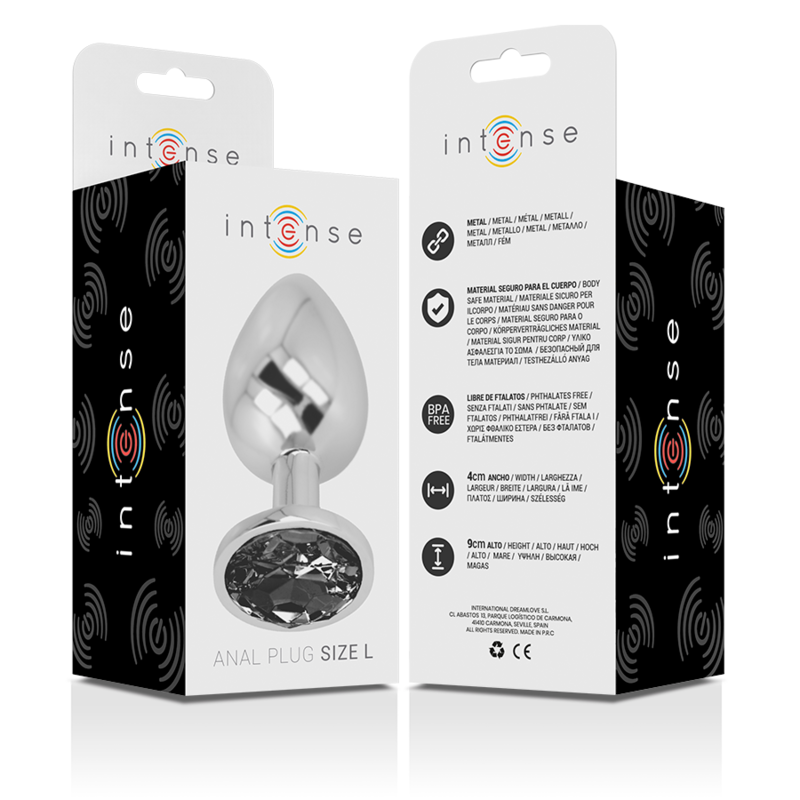 INTENSE PLUG ANAL EN METAL ALUMINIUM AVEC VERRE NOIR TAILLE L