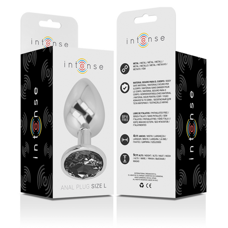 INTENSE PLUG ANAL EN METAL ALUMINIUM AVEC VERRE NOIR TAILLE L