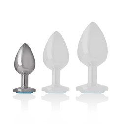 Plug bijou métal cristal bleu 7 cm — vue de profil