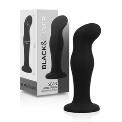 Stimulateur prostate Plug prostatique silicone courbé 12 cm avec ventouse — Sean noir vu de face