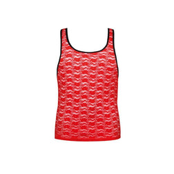 Débardeur en dentelle florale rouge transparente — Brave XL