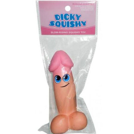 Squishy zizi souriant parfumé à la banane dans son emballage plastique transparent