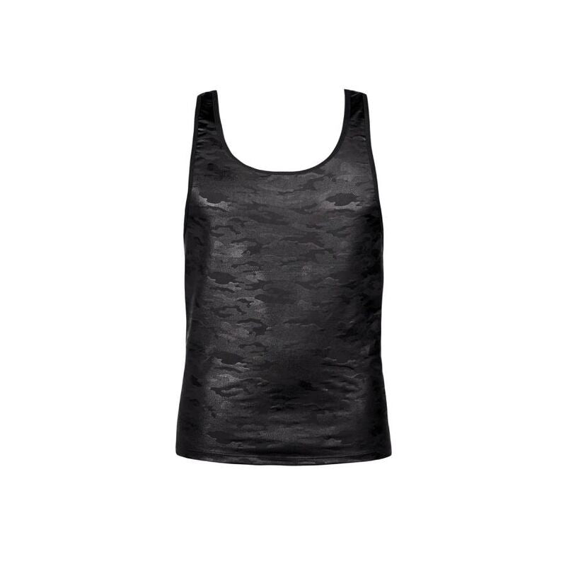 Débardeur wetlook camouflage noir — gros plan
