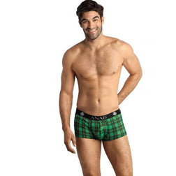 Lingerie sexy Boxer trunk vert tartan carreaux noirs