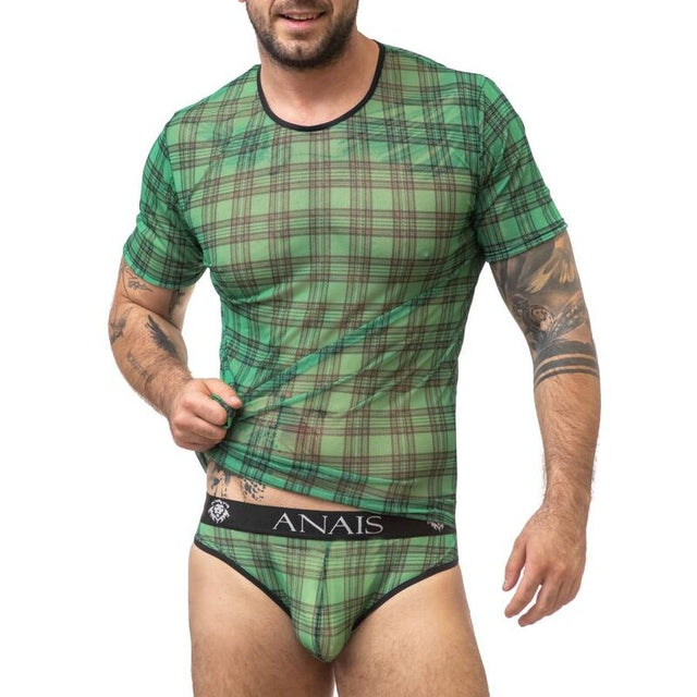 T-shirt Magic Anais Men vert et noir transparent, porté de face avec un slip non inclus