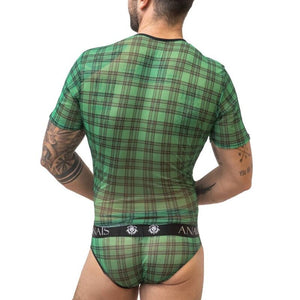 Dos du T-shirt Magic Anais Men à carreaux vert et noir, porté près du corps