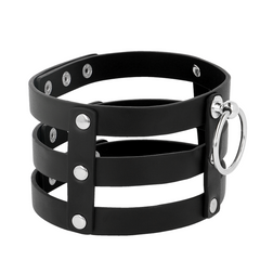 3-band vegan leather choker with O ring — Coquette — view 3