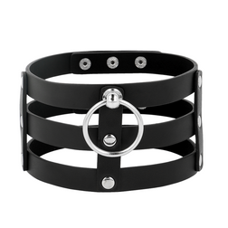 3-band vegan leather choker with O ring — Coquette — view 4