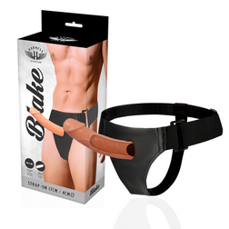 Harnais strap-on creux Blake 15,5 cm en TPR caramel, vu de face
