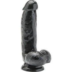 Gode réaliste noir 15 cm couilles et ventouse en PVC noir 15.0 cm avec base ventouse plate