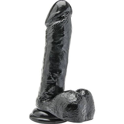 Gode réaliste noir 18 cm avec testicules et ventouse en PVC noir 18.0 cm avec base ventouse plate