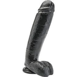 Saugnapf-Dildo: Großer schwarzer Dildo 25,5 cm mit Hoden und Saugnapf aus schwarzem PVC 25.5 cm mit flacher Saugnapfbasis