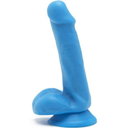Gode réaliste Gode bleu réaliste 15 cm avec testicules et ventouse — Happy Dicks en PVC bleu 15.0 cm avec base ventouse plate