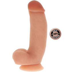 Gode réaliste 100% silicone 18 cm avec testicules en Silicone beige 18.0 cm avec base ventouse plate