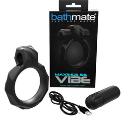 Cockring vibrant Bathmate cock & ball 55 mm — Maximus Vibe en Silicone noir vu de face