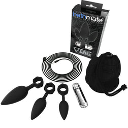 Plug anal Bathmate Kit 3 plugs d’entraînement anal + vibro en Silicone noir vu de face