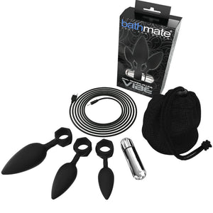 Plug anal Bathmate Kit 3 plugs d’entraînement anal + vibro en Silicone noir vu de face