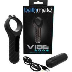 Masturbateur homme Bathmate Stimulateur de gland vibrant 10 modes — Vibe Edge en Silicone noir vu de face