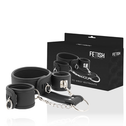 FETISH SUBMISSIVE COLLIER ET MENOTTES EN CUIR VEGAN AVEC DOUBLURE EN NOPRENE